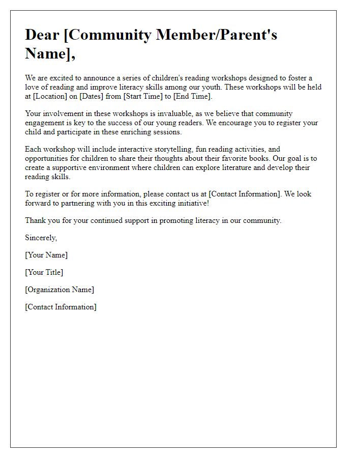 Letter template of community engagement for children's reading workshops