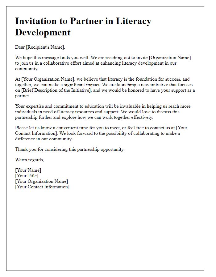 Letter template of partnership invitation for literacy development