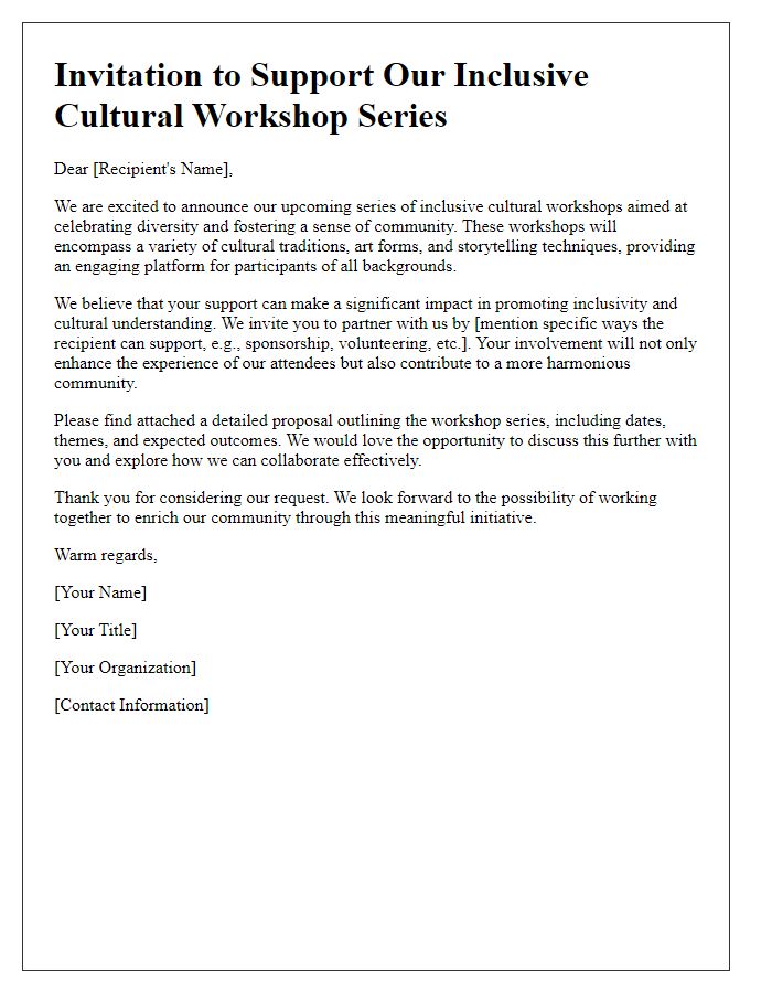 Letter template of outreach for supporting an inclusive cultural workshop series