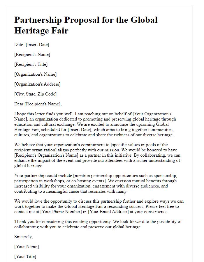 Letter template of partnership solicitation for a global heritage fair