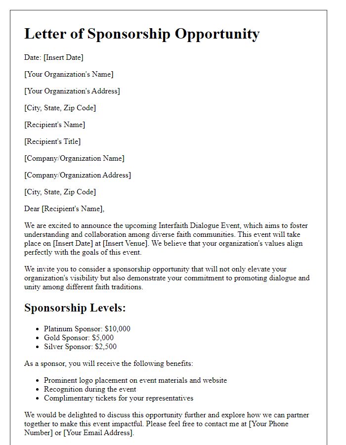 Letter template of sponsorship opportunity for an interfaith dialogue event