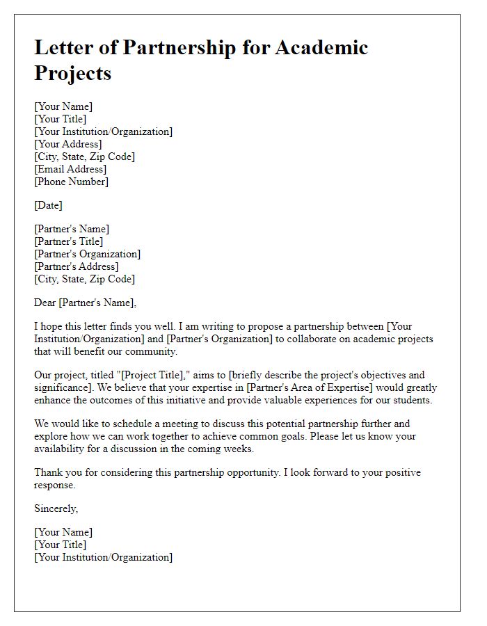 Letter template of community partnership for academic projects