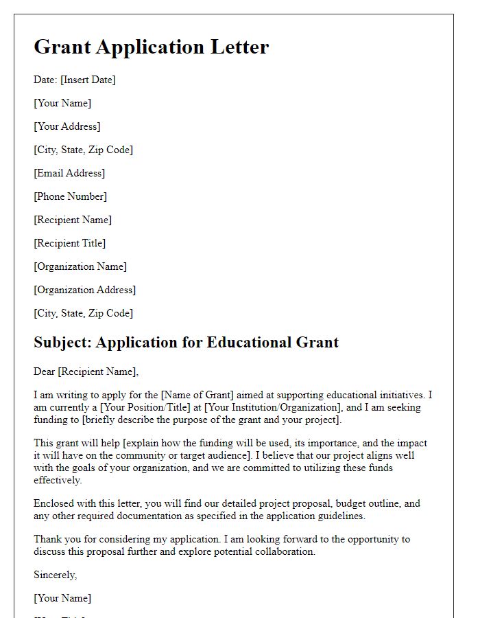 Letter template of educational grant application