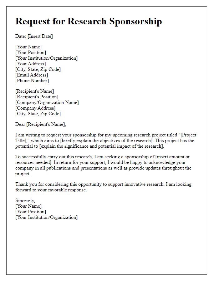 Letter template of research sponsorship request