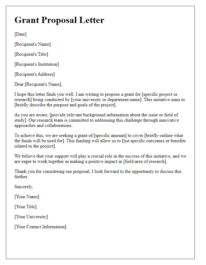 Letter template of university grant proposal