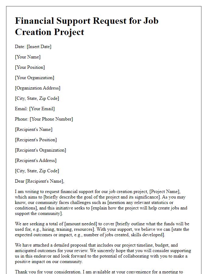 Letter template of financial support request for job creation project