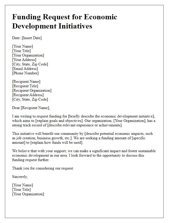 Letter template of funding request for economic development initiatives