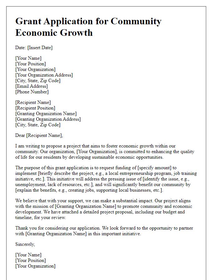 Letter template of grant application for community economic growth