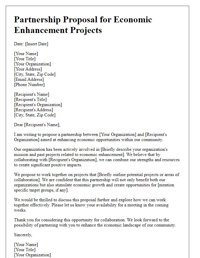 Letter template of partnership proposal for economic enhancement projects