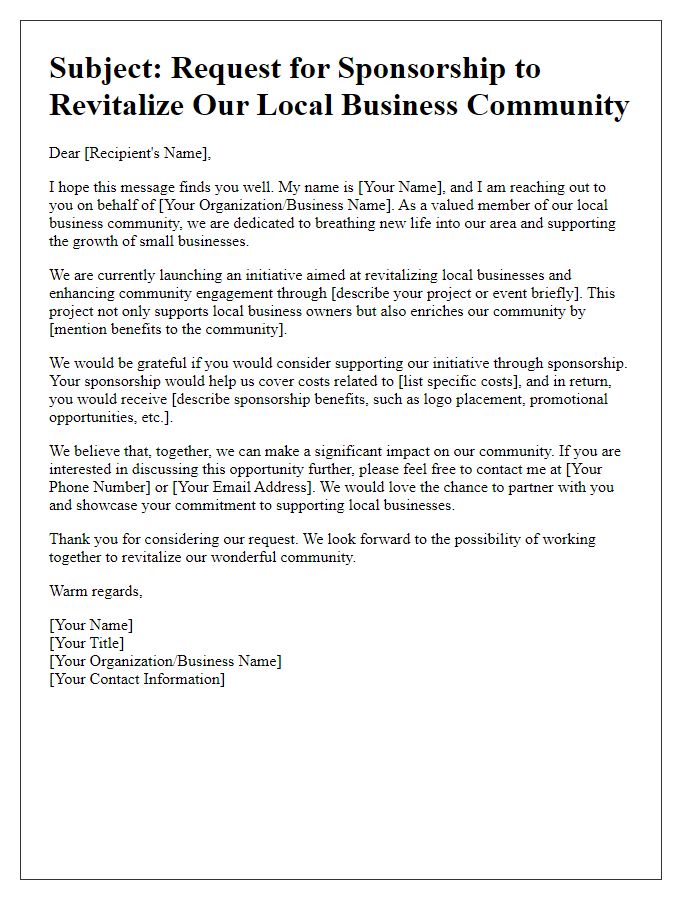 Letter template of sponsorship plea for local business revitalization