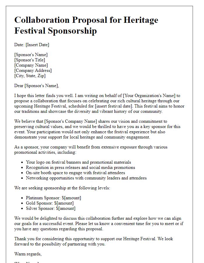 Letter template of collaboration for heritage festival sponsorship