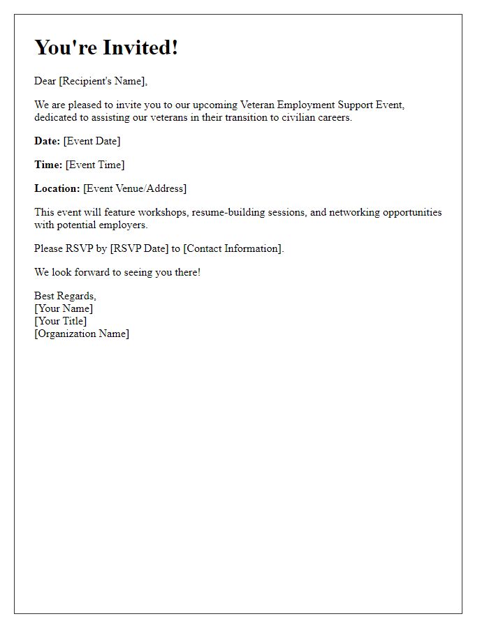 Letter template of invitation for veteran employment support event