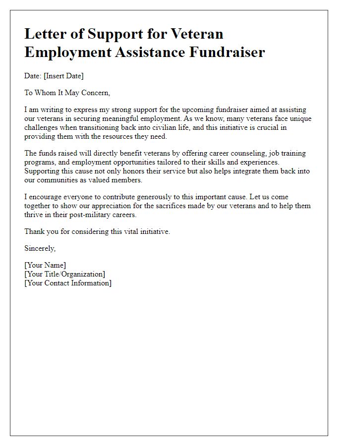 Letter template of support for veteran employment assistance fundraiser