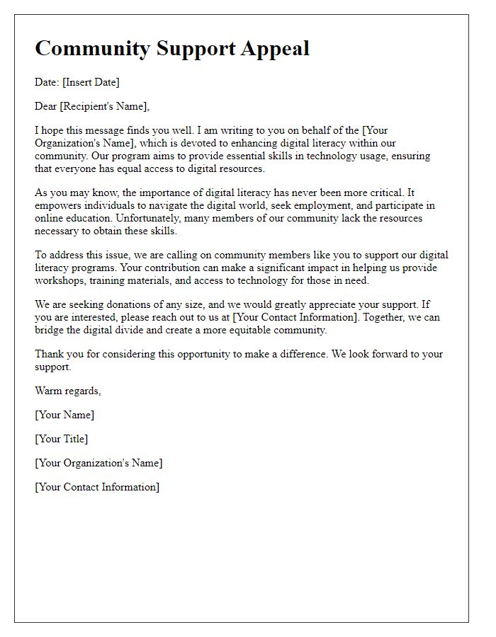 Letter template of digital literacy program community support appeal