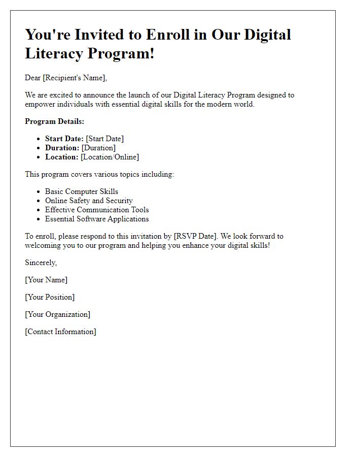 Letter template of digital literacy program enrollment invitation