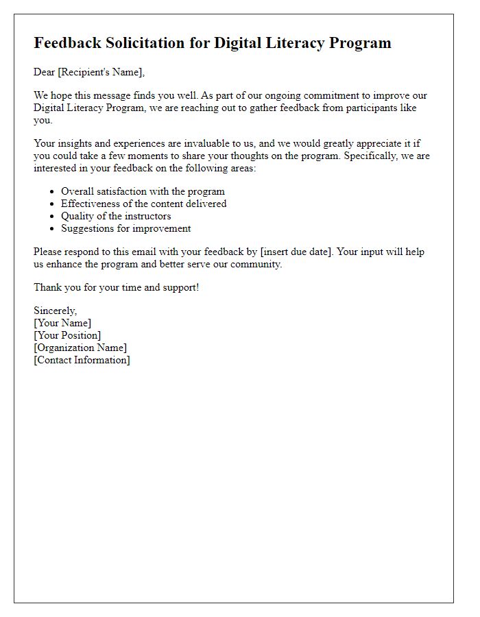 Letter template of digital literacy program feedback solicitation