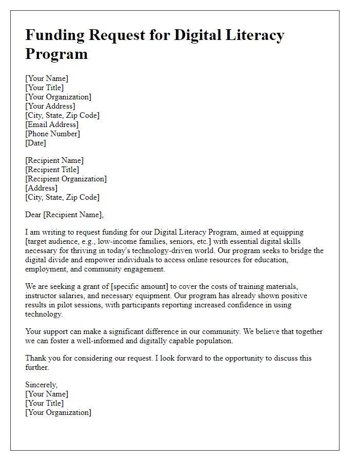 Letter template of digital literacy program funding request