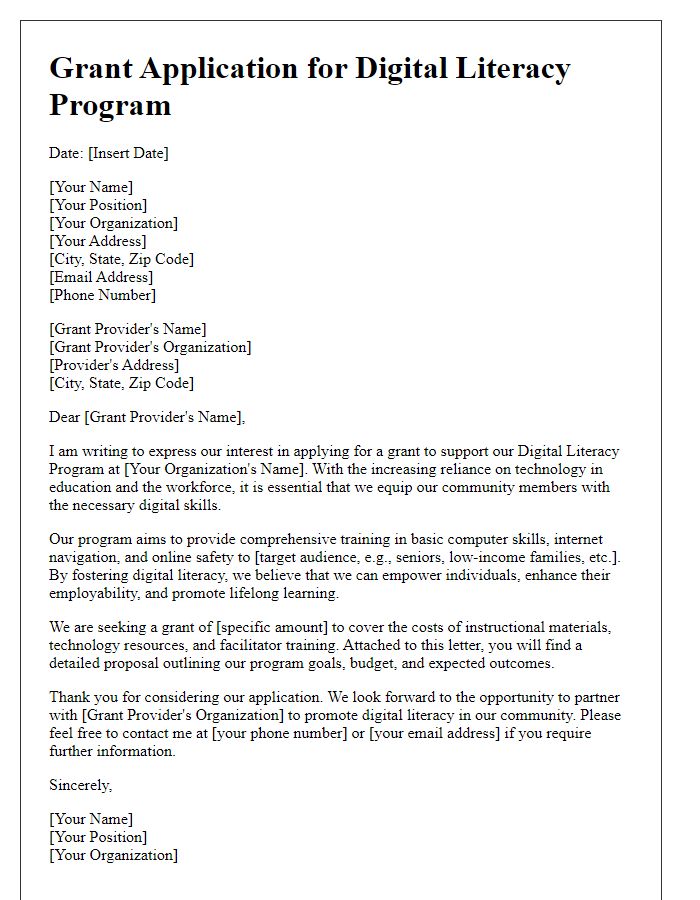 Letter template of digital literacy program grant application