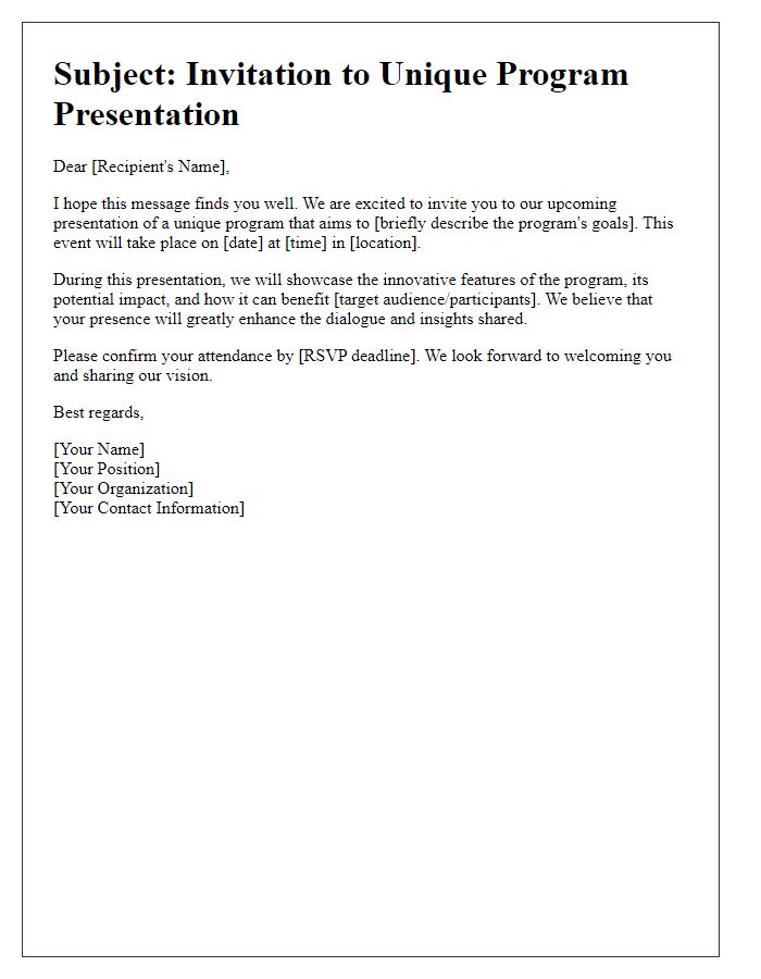 Letter template of unique program presentation