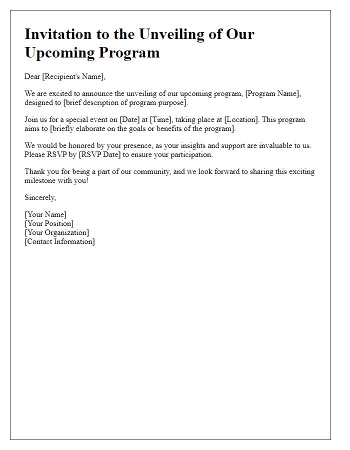 Letter template of upcoming program unveiling