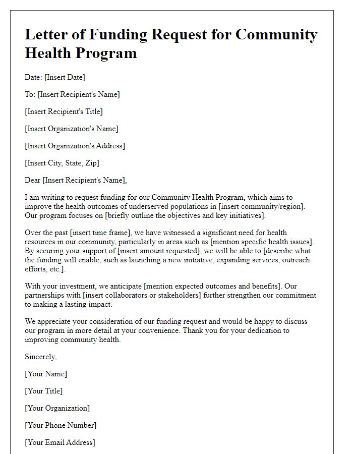 Letter template of funding request for community health program.