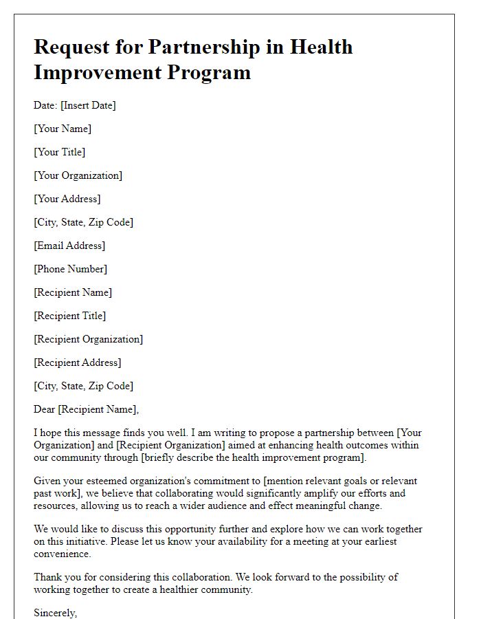 Letter template of request for partnership in health improvement program.