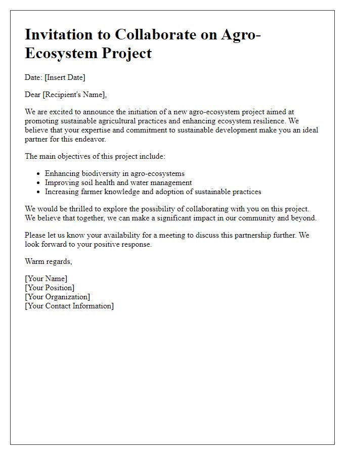 Letter template of collaboration invitation for agro-ecosystem project