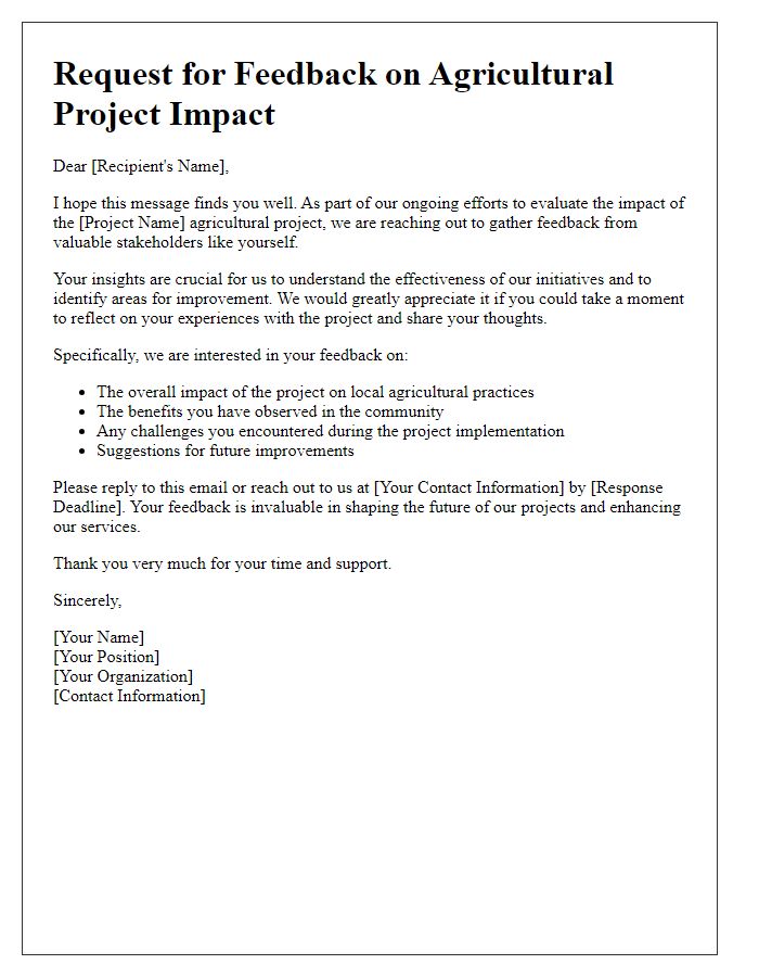 Letter template of feedback request on agricultural project impact