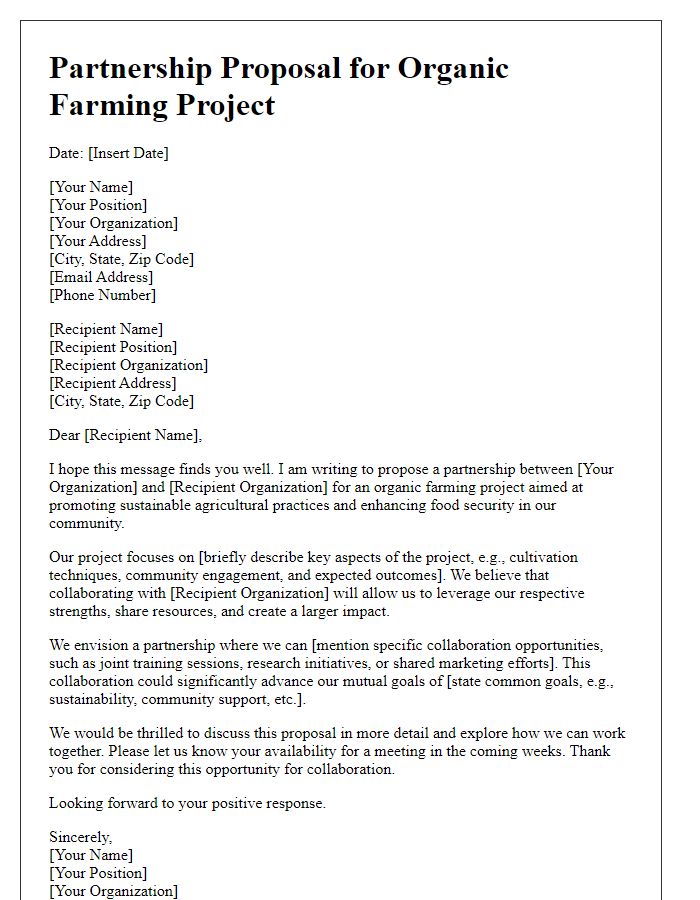 Letter template of partnership proposal for organic farming project