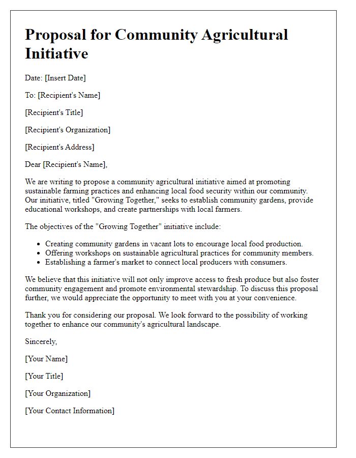 Letter template of proposal for community agricultural initiative