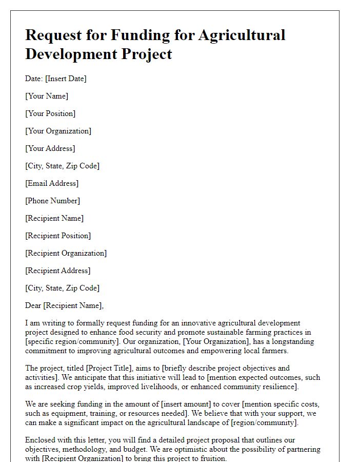 Letter template of request for agricultural development project funding