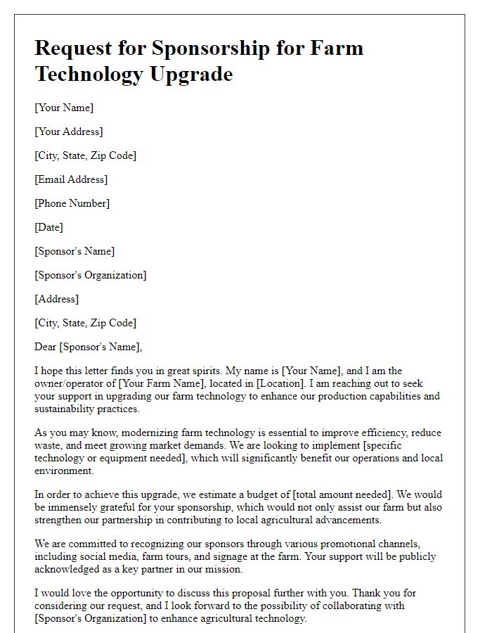 Letter template of sponsorship request for farm technology upgrade