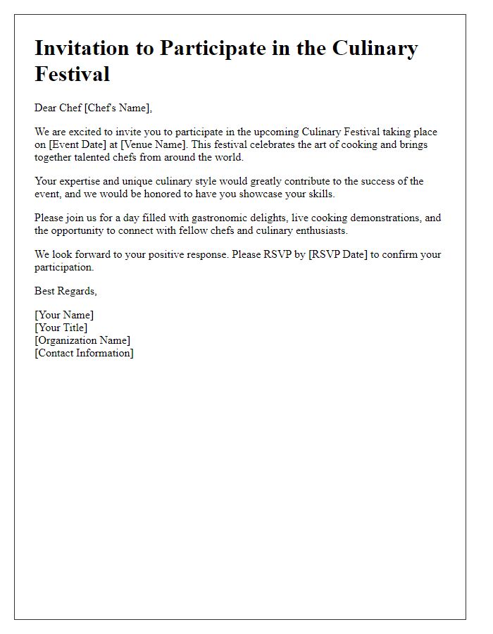 Letter template of culinary festival chef participation invitation