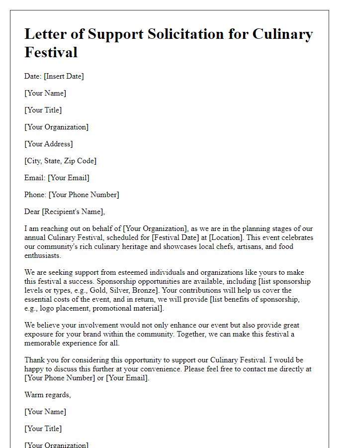 Letter template of culinary festival support solicitation