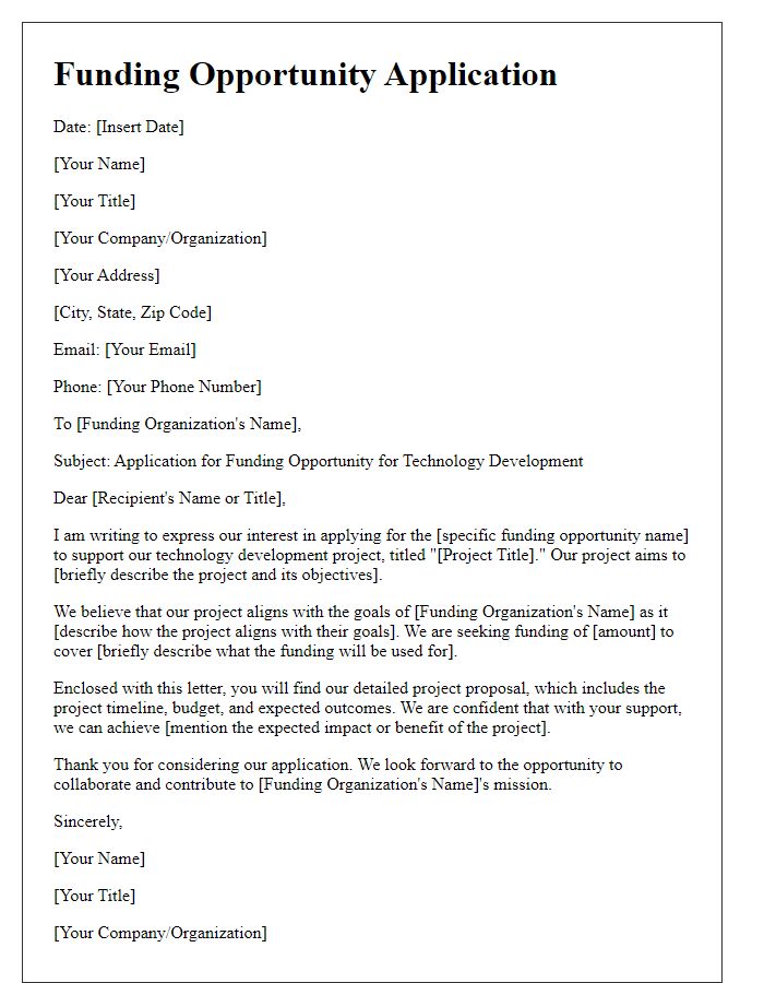 Letter template of funding opportunity application for tech development