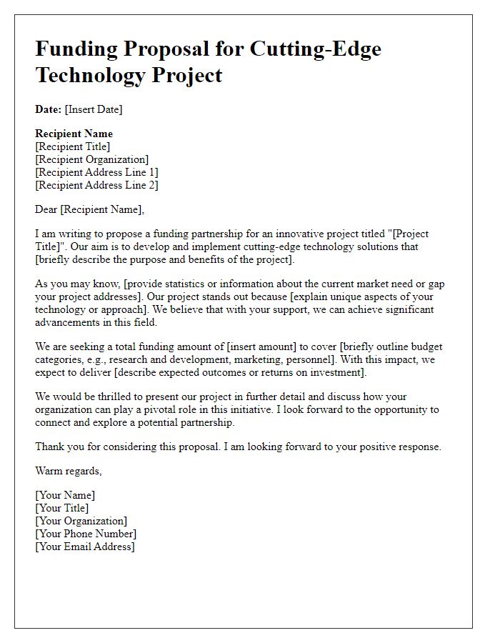 Letter template of funding proposal for cutting-edge technology project