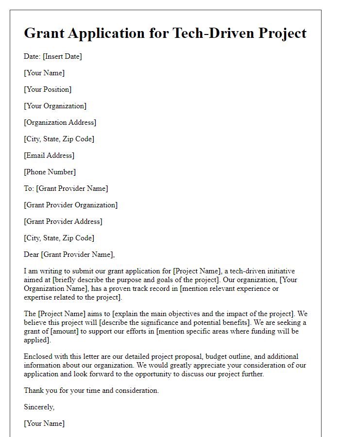 Letter template of grant application for tech-driven project