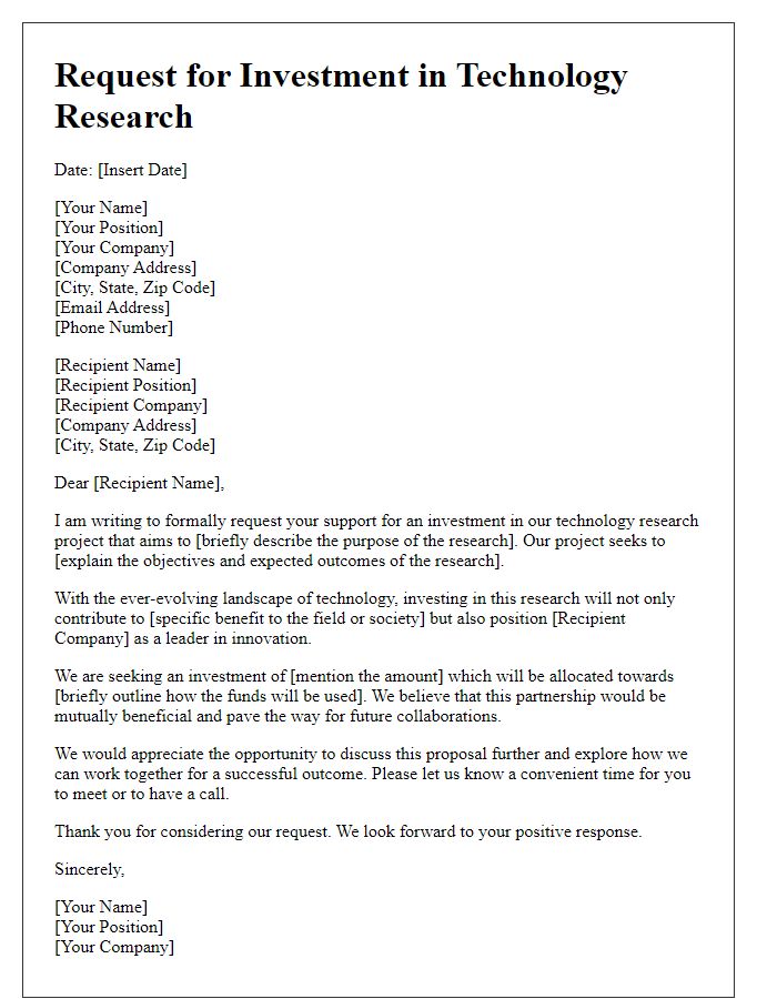 Letter template of request for investment in technology research