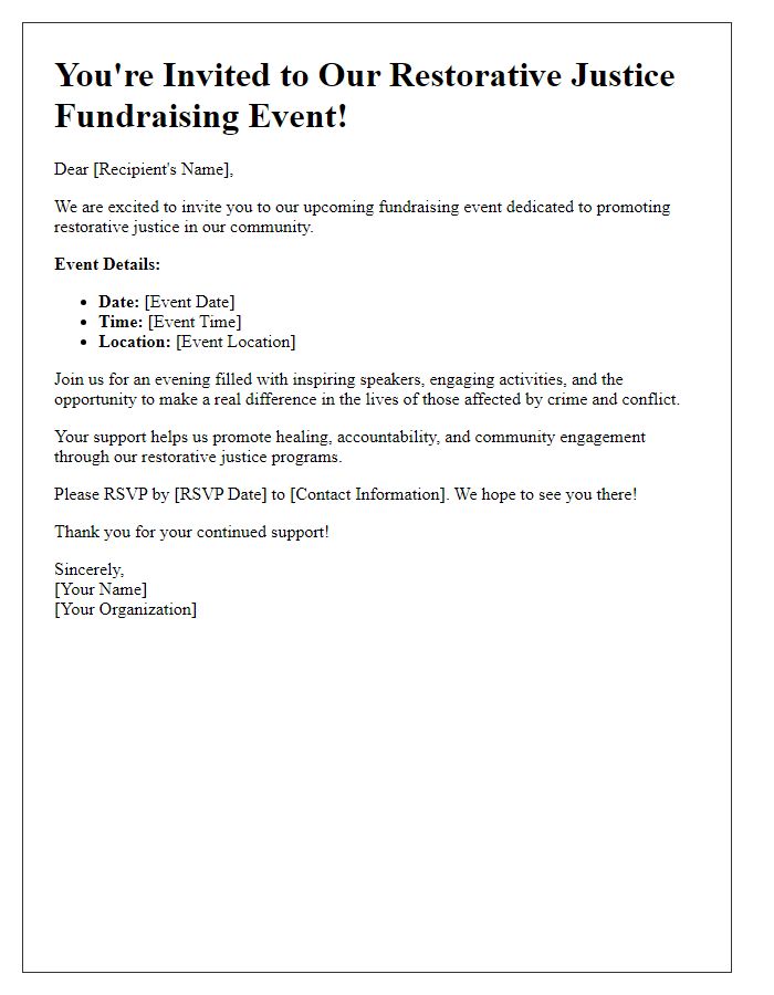 Letter template of fundraising event invitation for restorative justice