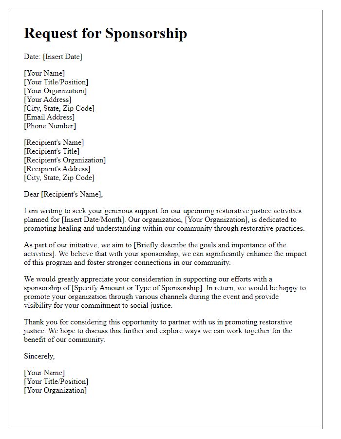 Letter template of sponsorship request for restorative justice activities