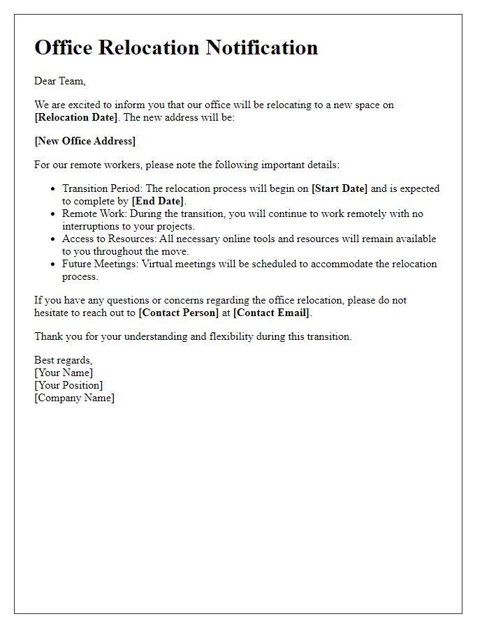 Letter template of office relocation information for remote workers.