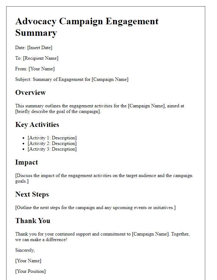 Letter template of advocacy campaign engagement summary