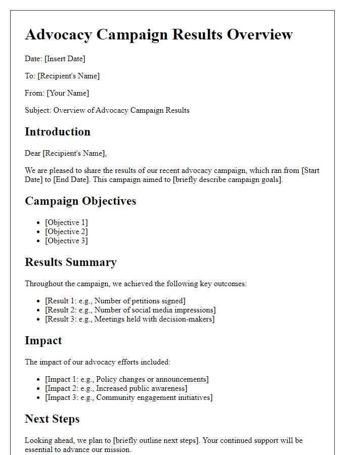 Letter template of advocacy campaign results overview