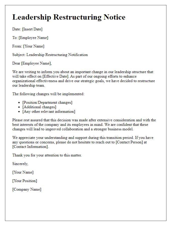 Letter template of leadership restructuring notice