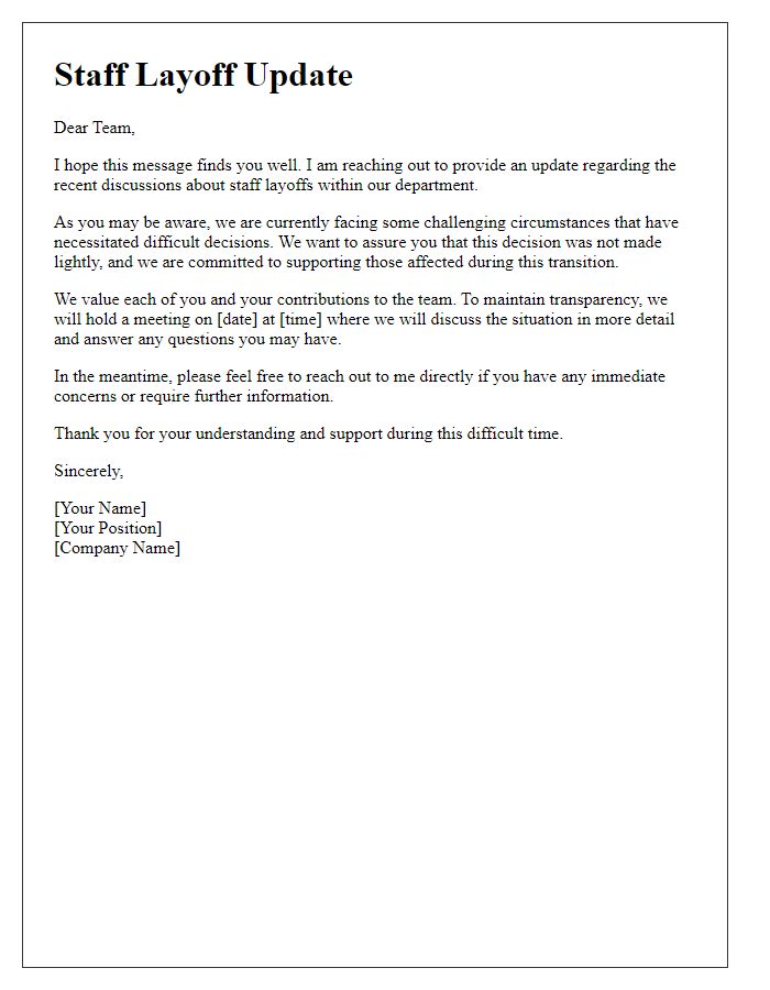 Letter template of staff layoff update for concerned team members