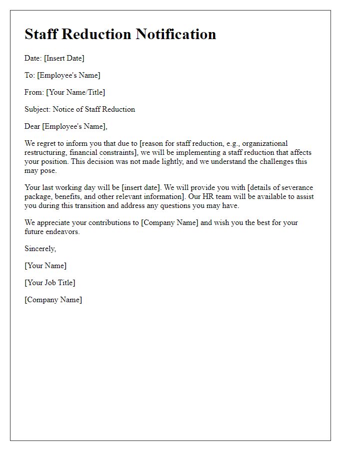 Letter template of staff reduction memo for employee notification