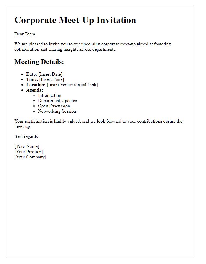 Letter template of corporate meet-up details