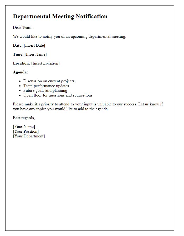 Letter template of departmental meeting alert