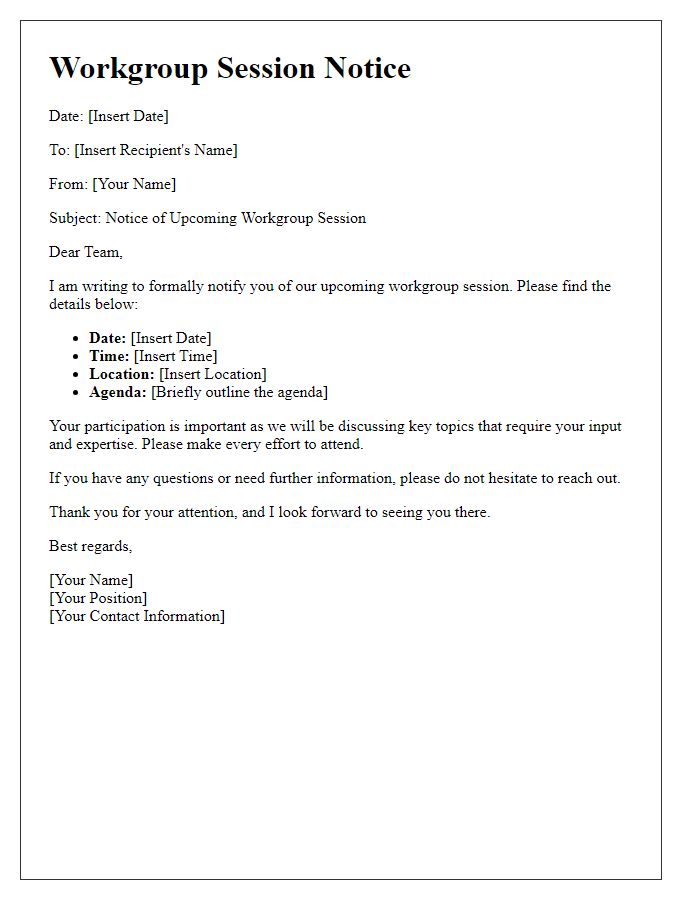 Letter template of workgroup session notice