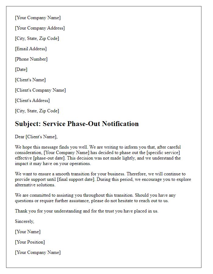 Letter template of service phase-out letter